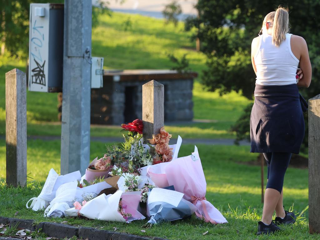 The floral tribute for Elise Hodder. Picture: Brendan Beckett