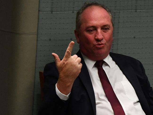 Member for New England Barnaby Joyce gestures during Question Time on February 24, 2021 in Canberra. Photo by Sam Mooy/Getty Images