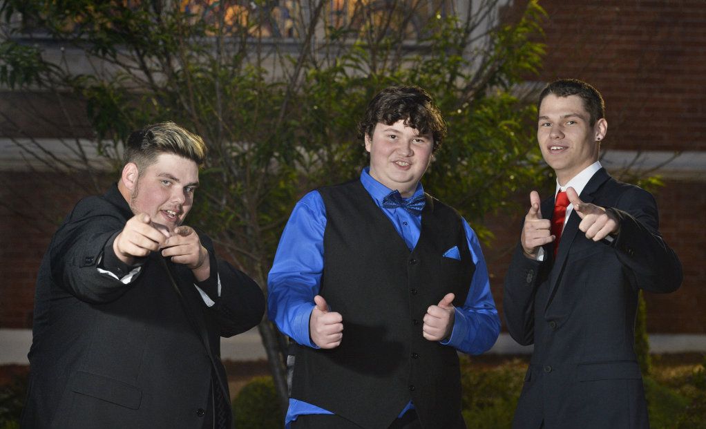 Toowoomba Flexi School graduates (from left) Jayken Vaughan, Michael Williams and Ashley Windus attend their formal at Empire Theatres, Thursday, November 9, 2017. Picture: Kevin Farmer