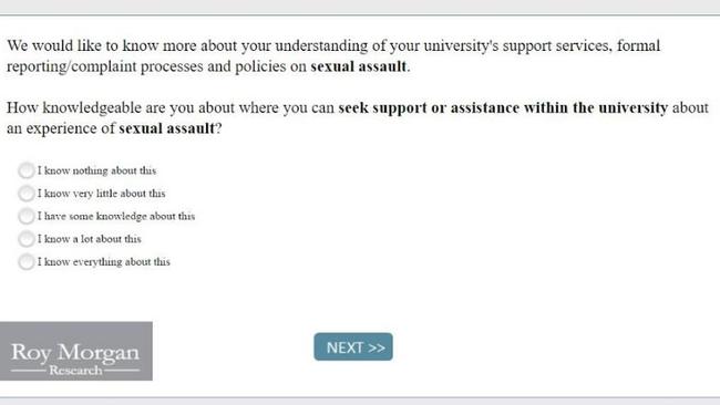 A sample question from the survey conducted by Universities Australia and the Australian Human Rights Commission. (Pic: Supplied)