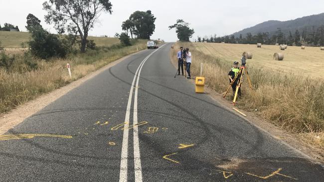 Police investigations into a serious crash at Turners Marsh on Christmas Day have been hampered after hoons left burnout marks over the road. Picture: TASMANIA POLICE