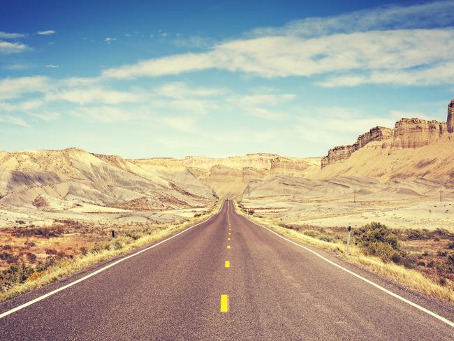 Vintage toned scenic road, Utah, USA.