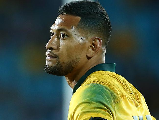 GOLD COAST, AUSTRALIA - SEPTEMBER 15: Israel Folau of the Wallabies looks dejected during The Rugby Championship match between the Australian Wallabies and Argentina Pumas at Cbus Super Stadium on September 15, 2018 in Gold Coast, Australia. (Photo by Jono Searle/Getty Images)