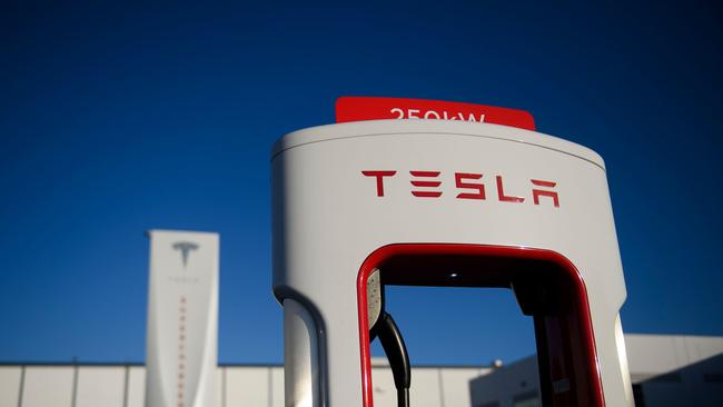 A 250kW Tesla-branded electric vehicle charging station at in Hawthorne, California. Picture: AFP