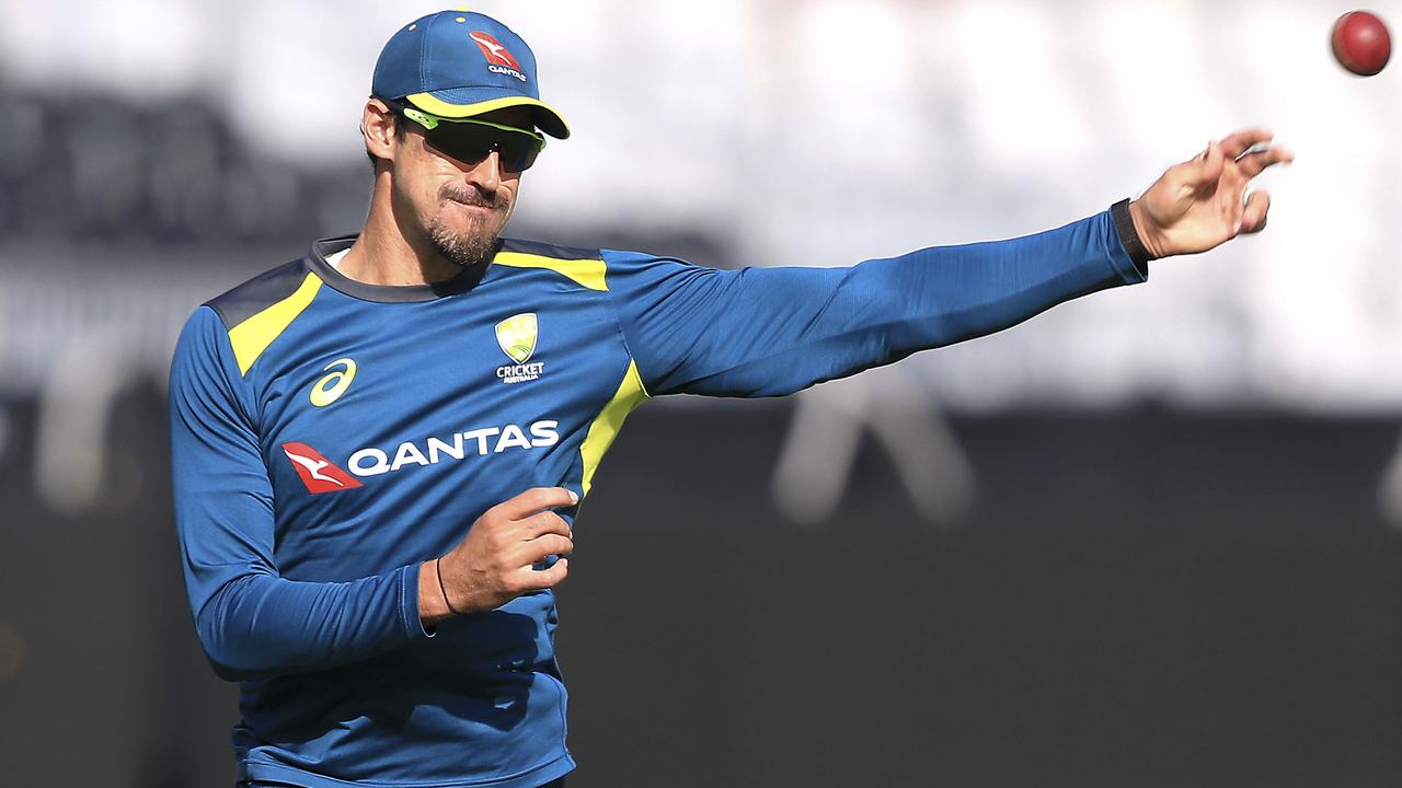 Mitchell Starc takes part in a nets session at Old Trafford.