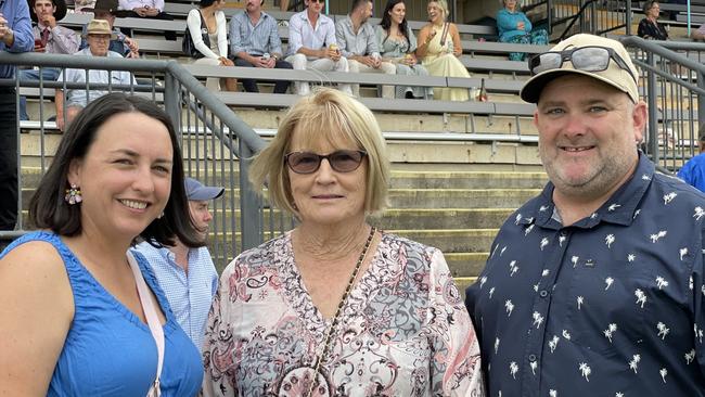 Rebecca Alexander, Glenda Richardson and Marc Alexander at the Gympie races on Saturday November 25, 2023.