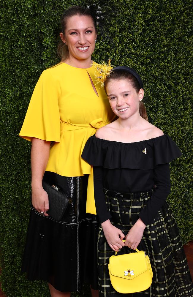 Joanne Donovan with daughter Anastasia, 3rd place in the Family Runway at The Park during 2019 Stakes Day at Flemington Racecourse. Picture: Kelly Defina/Getty Images for The VRC.