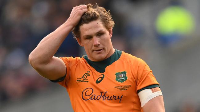 EDINBURGH, SCOTLAND - NOVEMBER 07: Wallabies captain Michael Hooper reacts after his try is disallowed during the Autumn Nations Series match between Scotland and Australia at Murrayfield Stadium on November 07, 2021 in Edinburgh, Scotland. (Photo by Stu Forster/Getty Images)