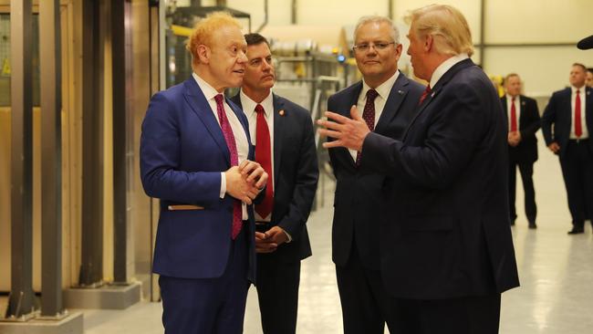 Billionaire Anthony Pratt, who’s company has donated to all major partieis, gave Prime Minister and former US President Donald Trump a tour of one of his factories in America in 2019. Picture: Adam Taylor