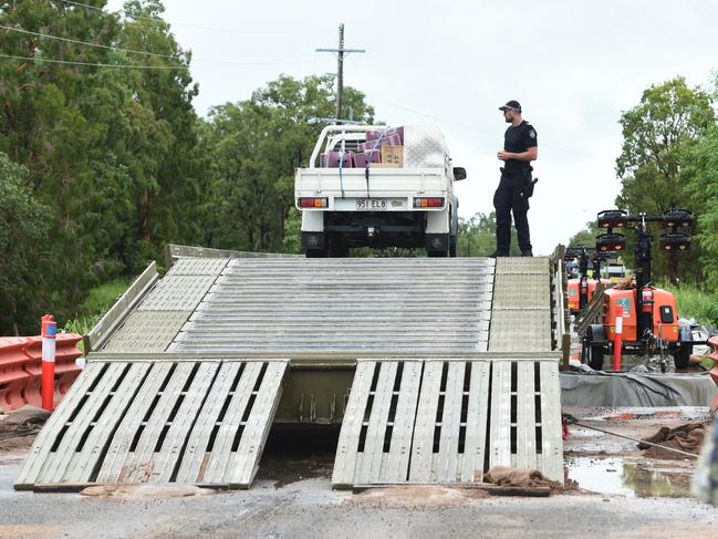 The Ollera Creek Bridge, north of Townnsville, where a temporary bridge has been put in place with help of the army. Picture: Scott Radford-Chisholm