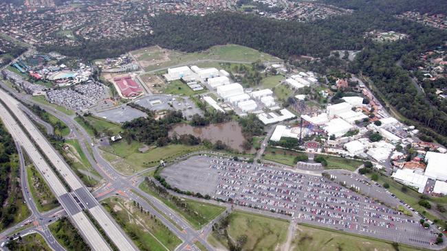 Aerial photos of Wet n Wild, The Australian Outback Spectacular and Movie World.