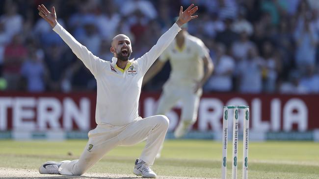 Australian off-spinner Nathan Lyon pleads for the wicket of Ben Stokes. Picture: Getty Images