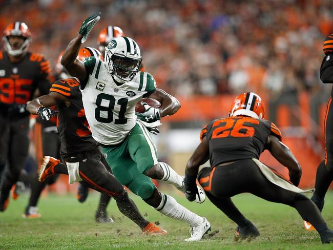 New York Jets’ Quincy Enunwa makes a catch for a first down. Picture: AFP