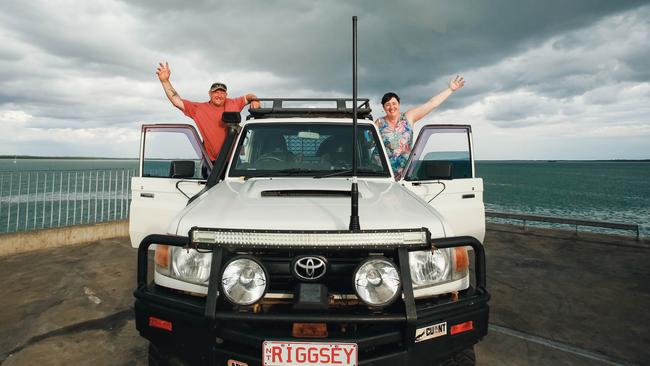 Damien and Sue Riggs are up for a visit from Mataranka as Darwin braces for a bumper wet season. Picture: Glenn Campbell