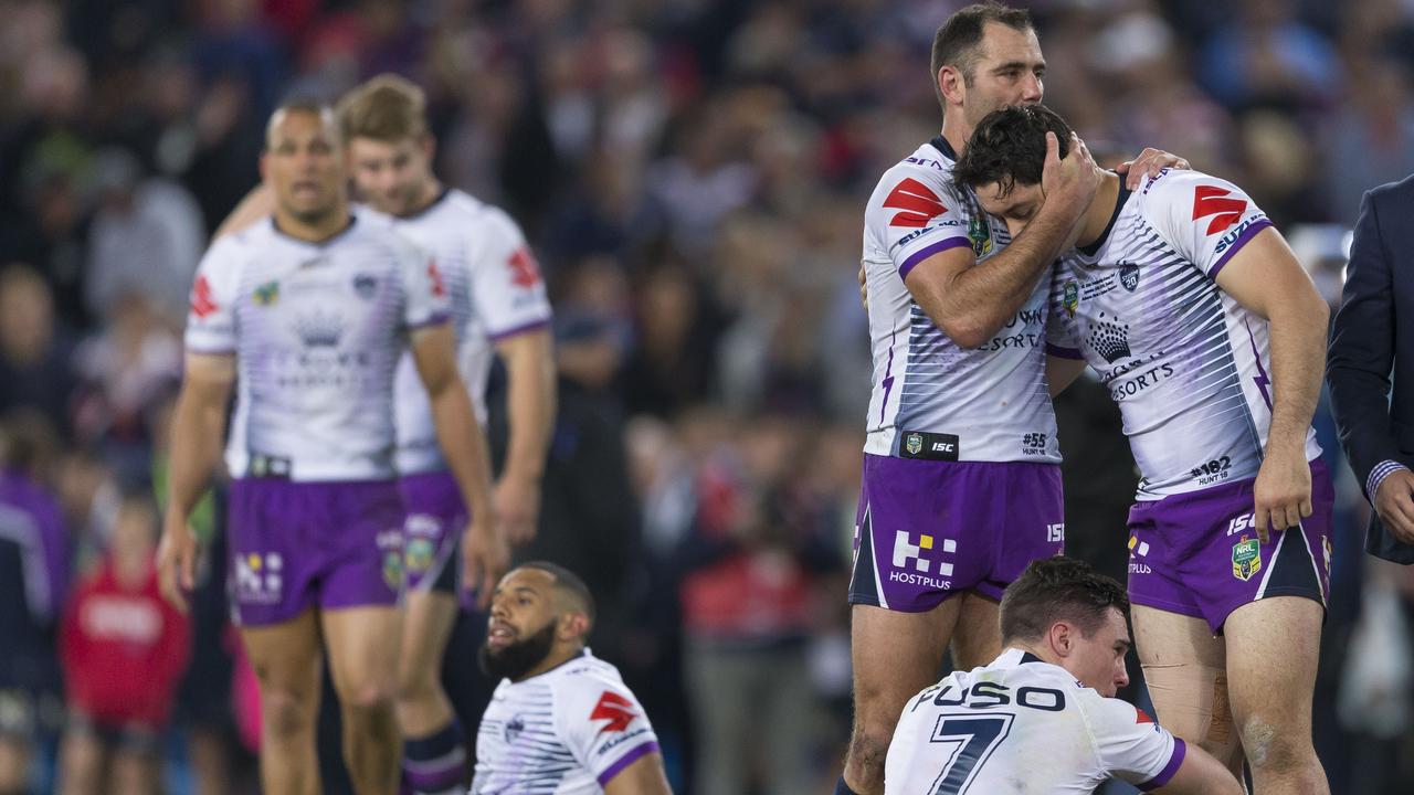 Cameron Smith consoles his team. Picture: AAP