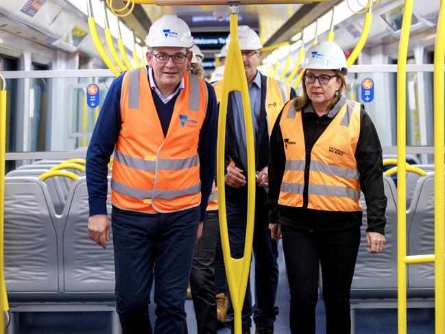 MELBOURNE, AUSTRALIA - NewsWire Photos JULY 25, 2023: Premier Daniel Andrews and Transport Minister Jacinta Allan inspect a new train at ANZAC Station,  Metro Tunnel before making an announcement at the location. Picture: NCA NewsWire / David Geraghty