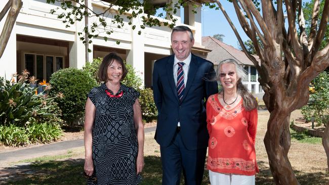 Roy Watt’s descendants Christine Bennett (left) and Dianne Watts (right) attended today’s event with Hurlstone principal Daryl Currie. Pictures: Melanie Russell