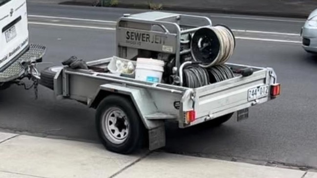 Crooks made off with a $20k trailer with a sewer machine attached and more. Image: supplied.