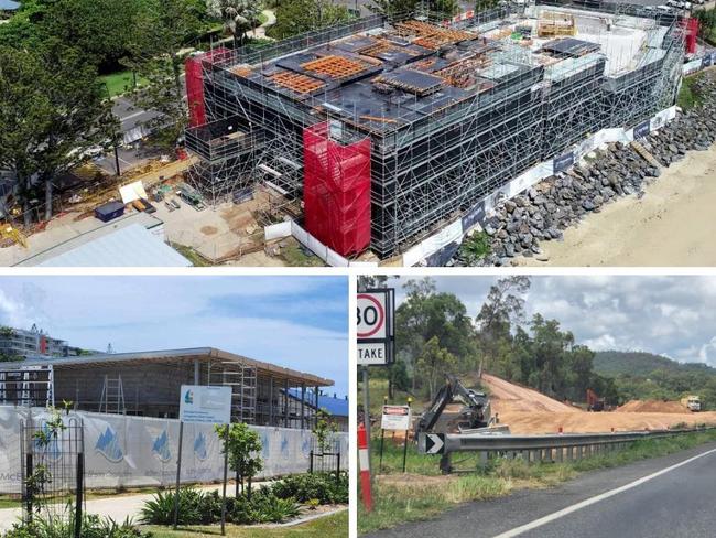 Yeppoon projects underway: Keppel Bay Sailing Club and Convention Centre (drone photo credit to Droneiac), Station Quarter and Rockhampton-Yeppoon Road.