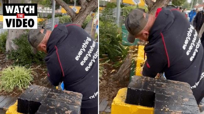 Angle grinder used to open Poll Booth