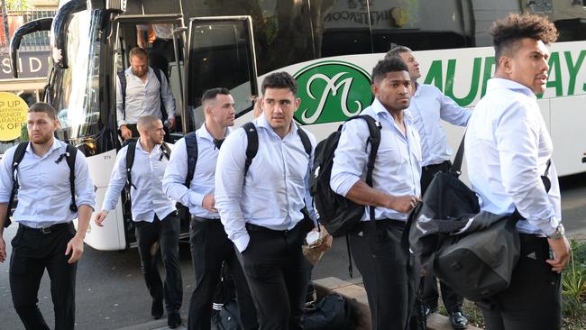 The All Blacks arrive at the Inter Continental Hotel in Double Bay on Sunday.