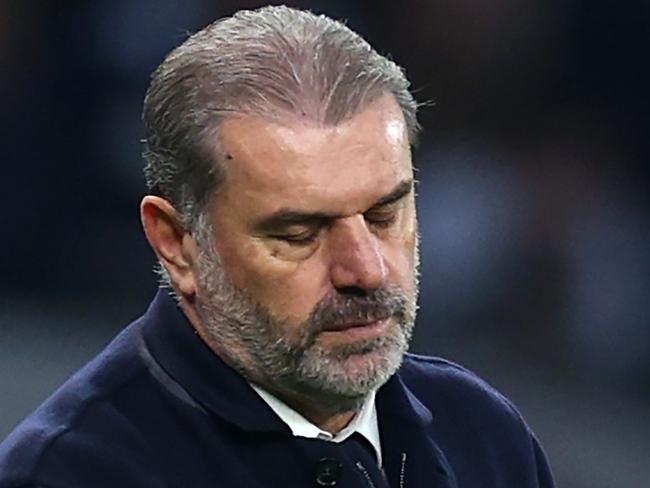 LONDON, ENGLAND - NOVEMBER 10: Ange Postecoglou, Manager of Tottenham Hotspur, reacts during the Premier League match between Tottenham Hotspur FC and Ipswich Town FC at Tottenham Hotspur Stadium on November 10, 2024 in London, England. (Photo by Clive Rose/Getty Images)