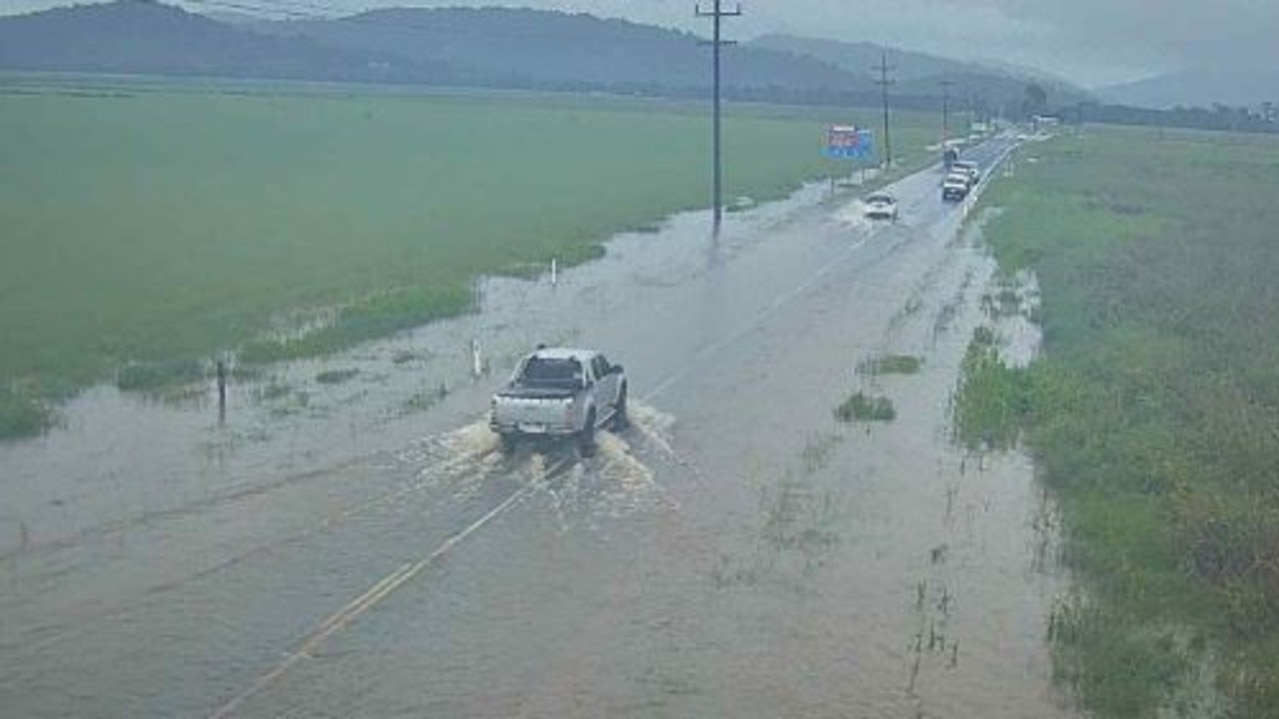 Water over the road at Hamilton Plains, in the Whitsunday region.