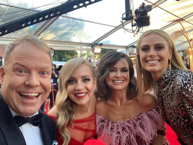 Lisa Wilkinson at the Logies in 2019 with The Project’s Pete Helliar, Carrie Bickmore and Sylvia Jeffreys.