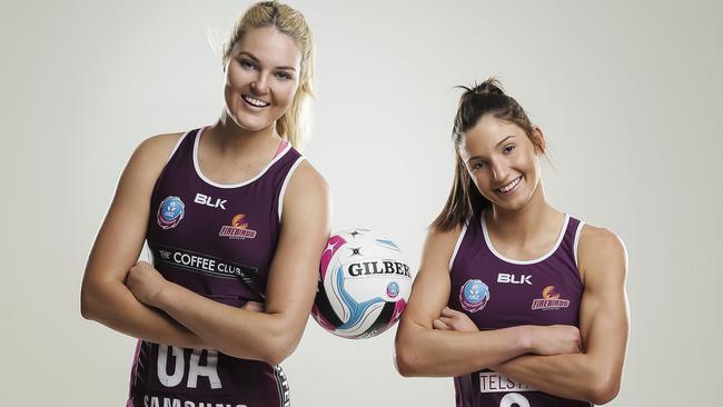 Ravaillion with Firebirds teammate Gretel Tippett. Picture: Mark Cranitch