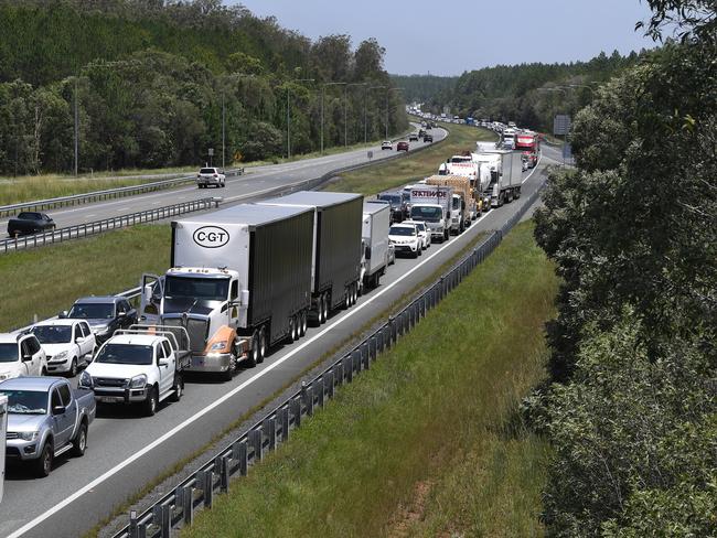 Traffic at a stand still on the Bruce Highway after a accident. Photo taken from Johnston Road.