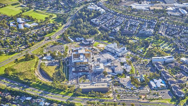 Aerial images of Campbelltown Hospital after the completion of the new clinical services building in 2022. Picture: Craig Willoughby SKYview Aerial