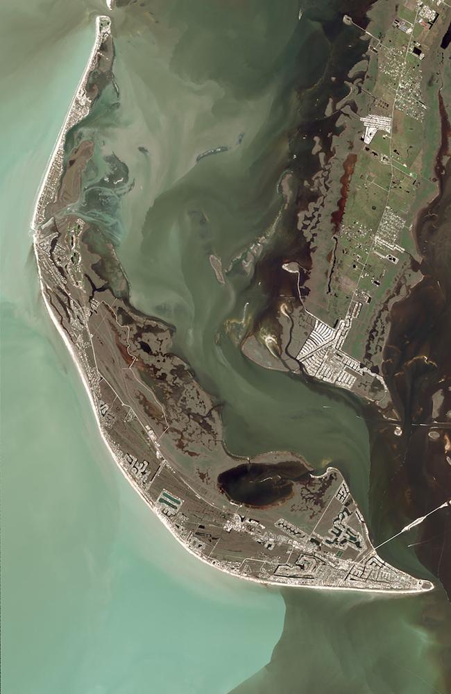 An overview of Sanibel island surrounded by sediments after hurricane Ian in Florida on September 30. Picture: Maxar Technologies / AFP