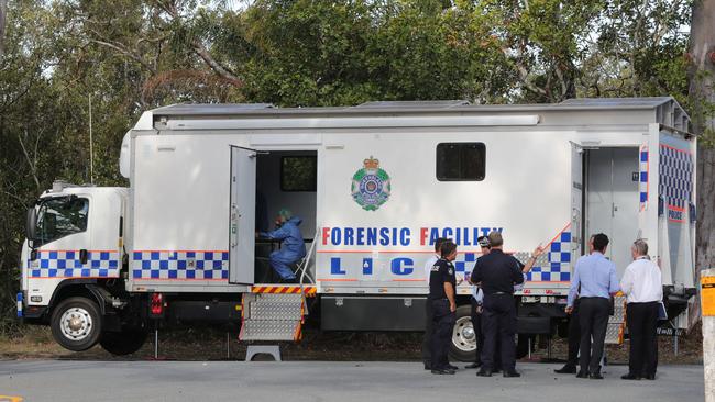 Police investigate a crime scene at Martin Sheils Park in Tallebudgera. Picture: Glenn Hampson