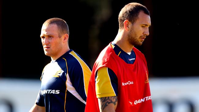 Wallabies Matt Giteau and Quade Cooper during a training session at Coogee Oval.