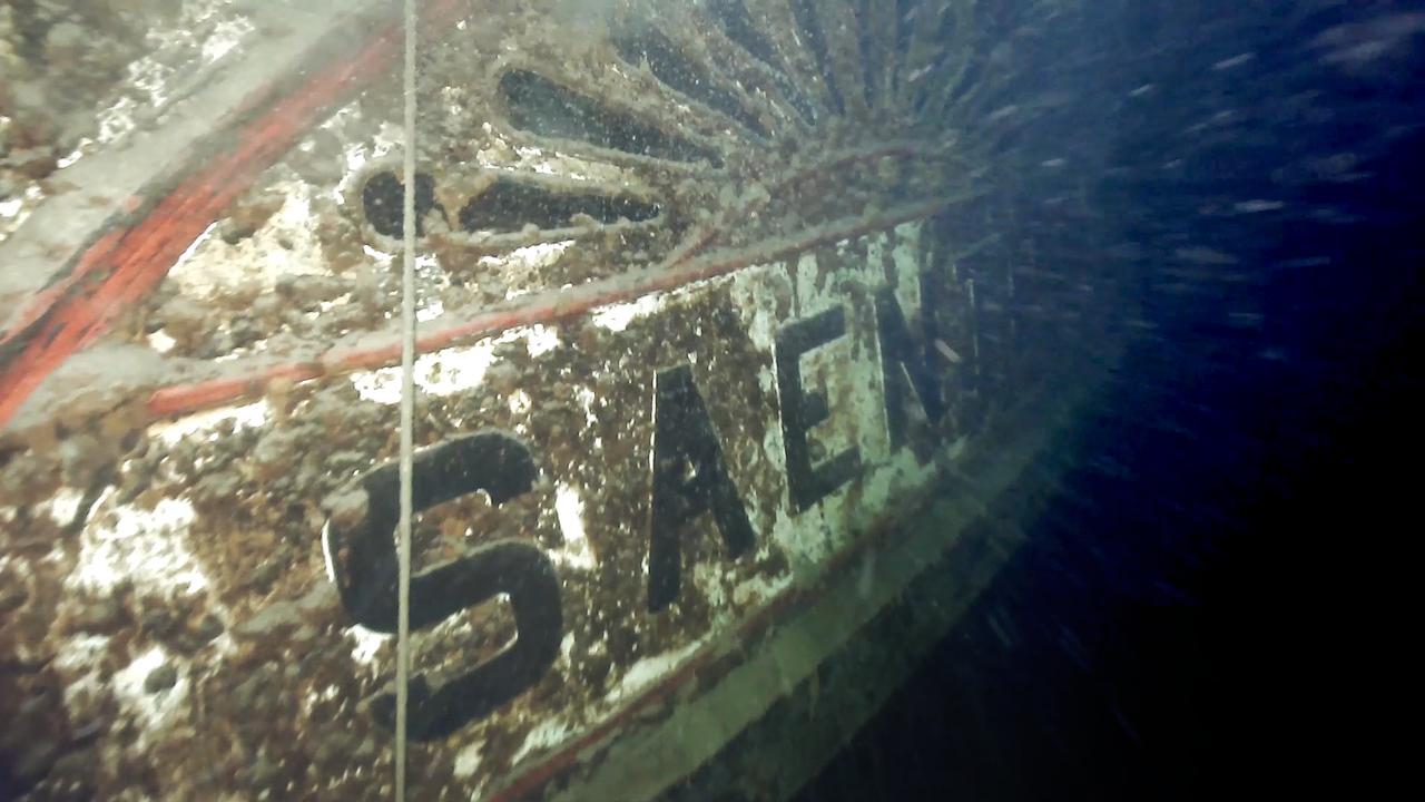 The ship sits 700ft below Lake Constance but has been remarkably preserved with the writing even remaining intact. Picture: Schiffsbergeverein via Pen News