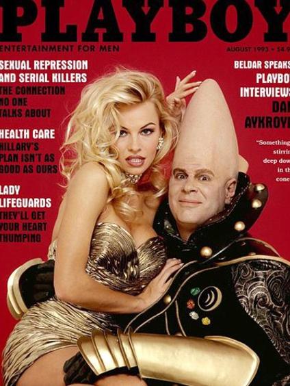 August 1993 ... Pamela Anderson with Dan Aykroyd on the cover of Playboy. Picture: Playboy