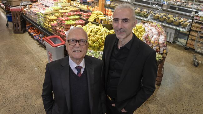 Nick Chapley and son Spero, who run the award-winning Foodland Frewville and Pasadena supermarkets. Picture: Roy VanDerVegt