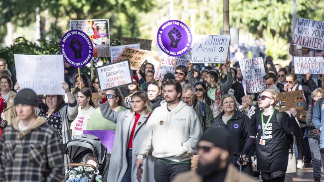 The group marched under sunny skies. Picture:NewsWire/ Monique Harmer