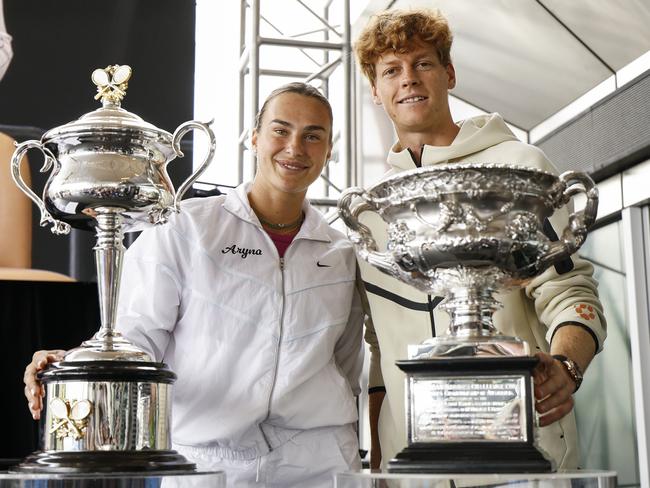 The defending men’s champion Jannik Sinner (R) has been handed a dream draw. Picture: Getty