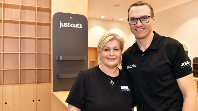 Owner Anthony Belcher and Senior stylist Leisa Tunny at the new Just Cuts store at Birtinya. Picture: Patrick Woods.