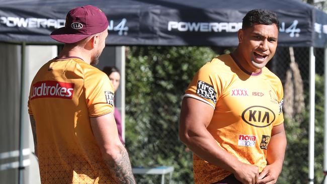 Tevita Pangai Jr has spoken to Broncos teammates about the Roosters rumours. Picture: Annette Dew