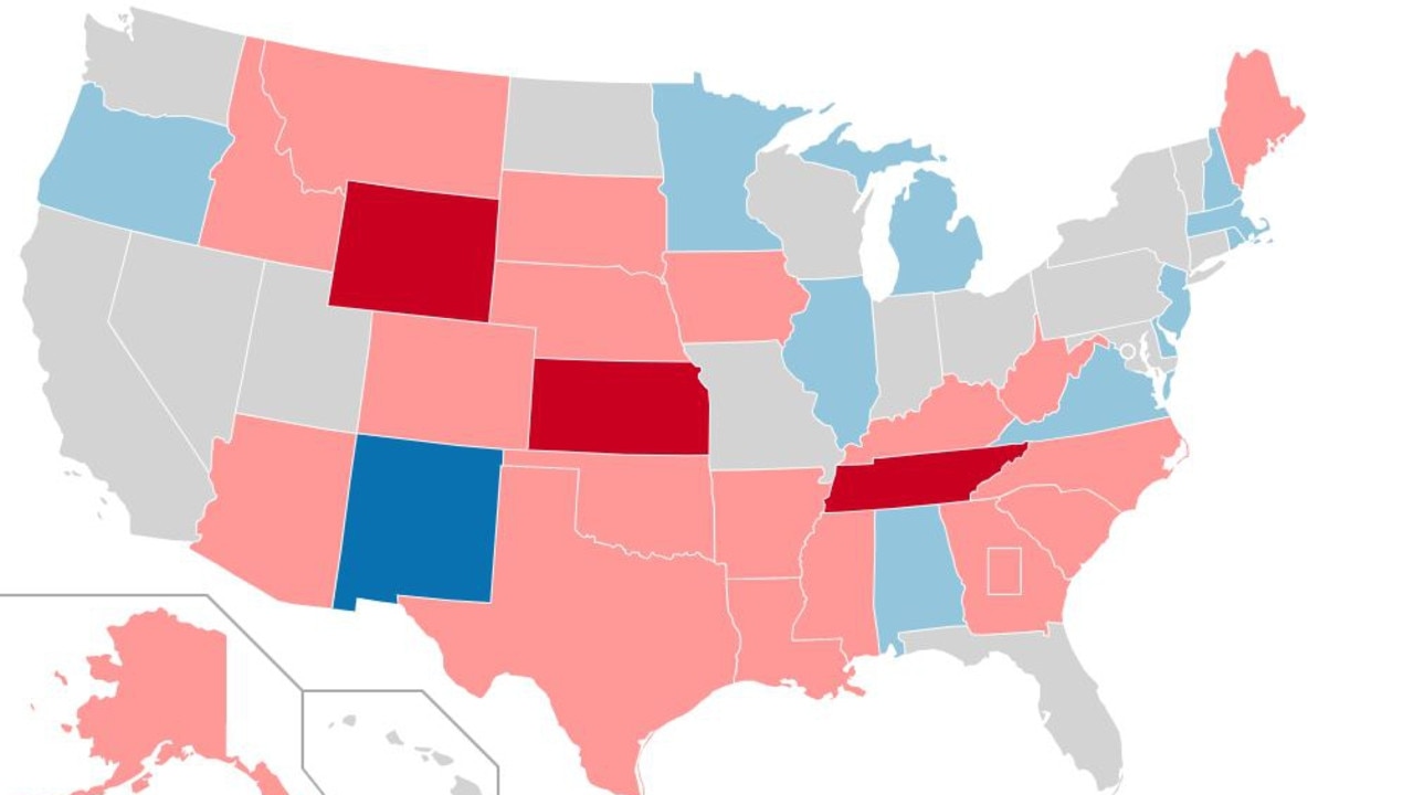 Map of US states where senators are up for re-election in 2020. Grey states have no election; blue states are elections where the seat being contested is currently Democrat; red states are currently Republican. Both Arizona and Georgia’s seats are being contested in 2020, on other states one of the two seats are in play. Picture: Wikimedia Commons