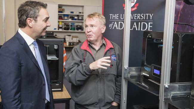 Premier Steven Marshall with Adelaide astronaut Dr Andy Thomas. Picture: Simon Cross