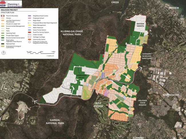 Part of the 2016 draft plan of the new Ingleside development that included 3,400 new homes, a new school, community centre and town centre. The plan was dropped in 2018. Picture: Supplied