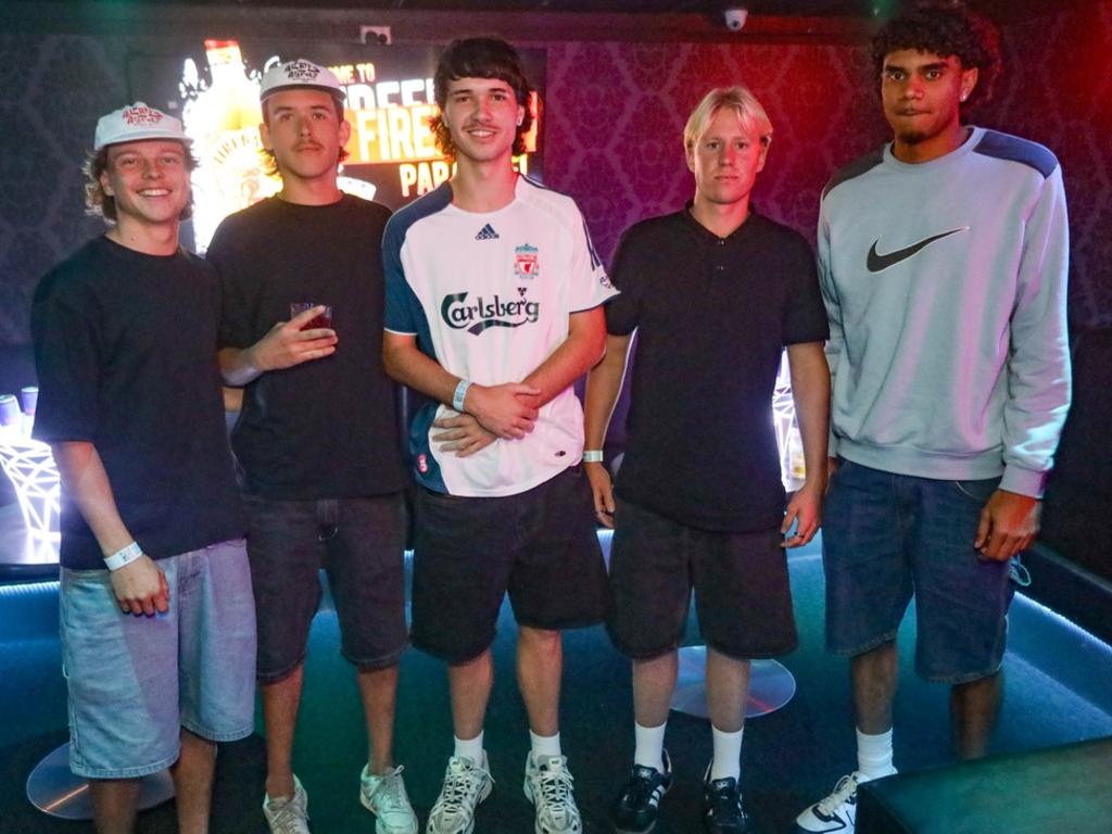 Jack Partridge, Ryder Edminson, Zai Millane, Caleb Nancarrow and Nelson Beikoff Smart at Cocktails Nightclub. Picture: Kitt O'Halloran.