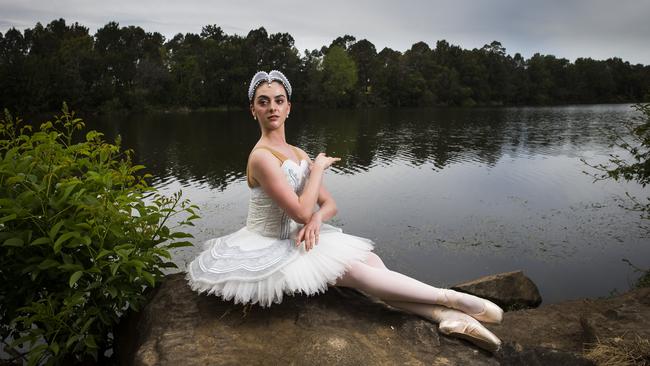 Ballerina Montana Rubin is pictured on the Nepean River foreshore at Emu Plains ahead of The Australian Ballet’s Swan Lake performance, part of Ballet Under the Stars. Picture: Dylan Robinson