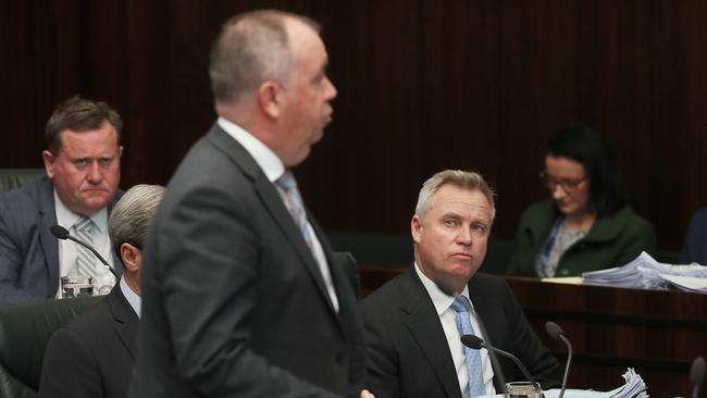 Minister Nic Street with Premier Jeremy Rockliff. Question time in the Tasmanian parliament. Picture: Nikki Davis-Jones