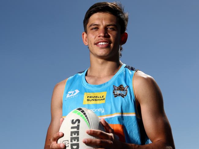 Son of Preston, Jayden Campbell is one of the bright young stars at the Gold Coast Titans. Picture: Chris Hyde/Getty Images