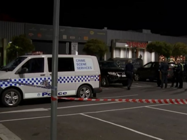 Police on scene at Pacific Epping after shots where fired during fight outside the shopping centre.  Two men were stabbed and police allege machetes were used. Source: 7/Sunrise