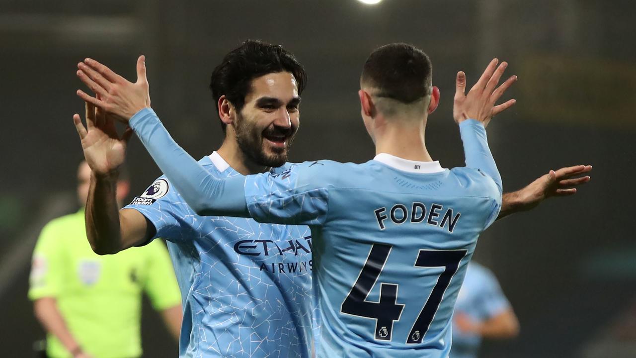 Manchester City's Ilkay Gundogan scored twice on the night (Photo by Nick Potts / POOL / AFP)